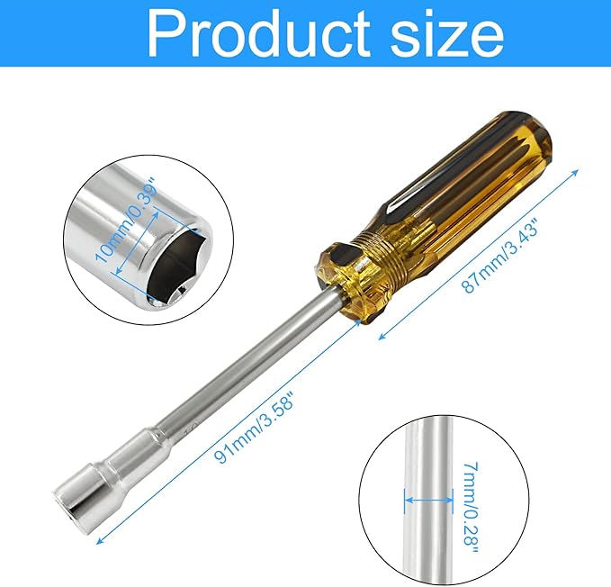 Biaungdo 10mm Socket Wrench Screwdriver, Hex Socket Wrench High-Carbon Steel Hexagon Nut Driver Non-Magnetic Tip Hex Nut Screwdriver Hand Tool for Repairs(Plastic Handle)