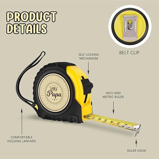 Papa Gifts Fathers Day Birthday Gifts for Papa Tool Woodworker Carpenter Gifts for Father's Day Carpenter Gifts for Papa Skull Engraved Tape Measure 25 FT