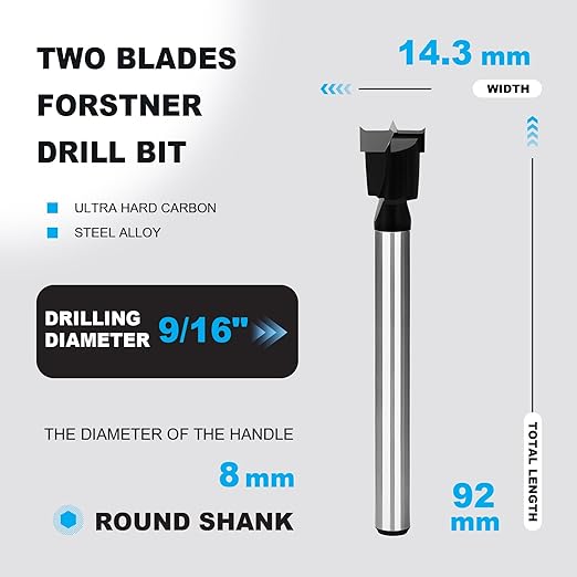 9/16 Inch Forstner Drill Bit Carbide Tipped,Woodworking Hinge Cutter for Precise Flat Bottom Holes in Hard Wood,Plywood,Plastic - Professional Grade