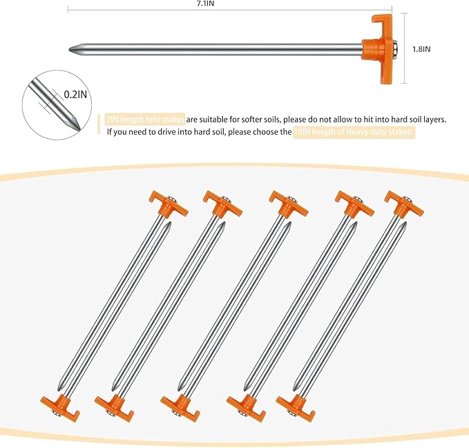 12PCS Tent Stakes,Camping Stakes,AVOFOREST 7.1Inch Non-Rust Metal Tent Pegs Ground Stakes Tent Spikes Camping,Hiking Orange