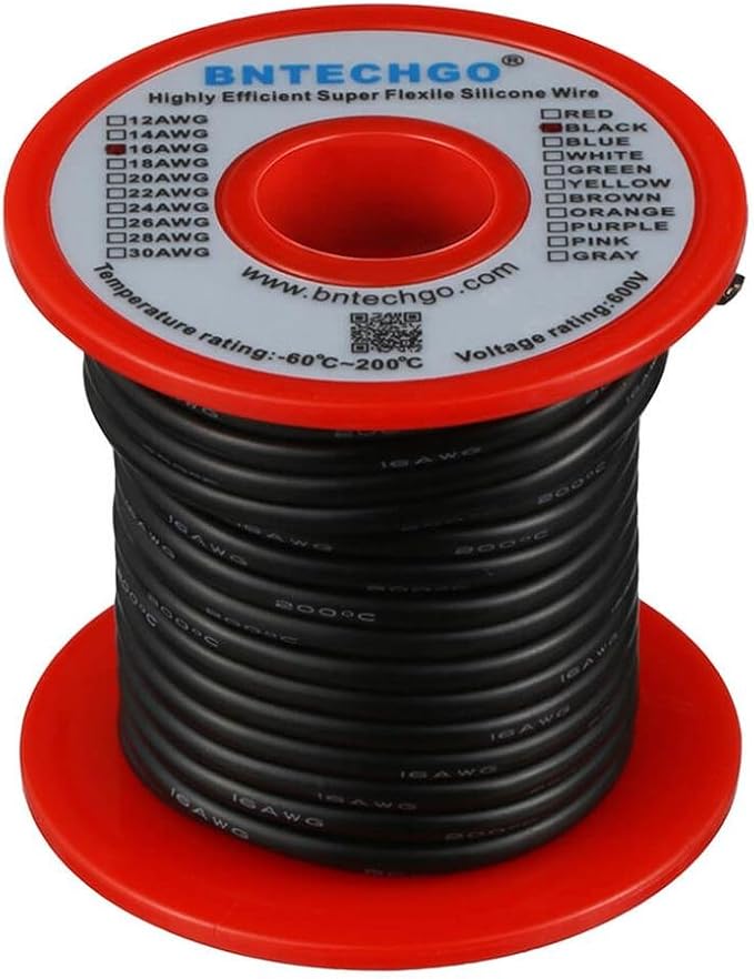 BNTECHGO 16 Gauge Silicone Wire Spool 50 ft Black Flexible 16 AWG Stranded Tinned Copper Wire