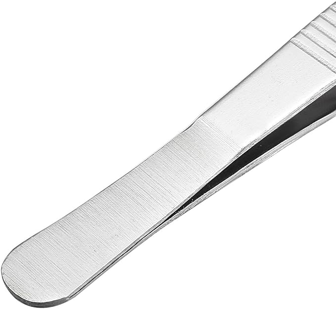 uxcell 2 Pcs 5-Inch Stainless Steel Tweezers with Curved Serrated Tip