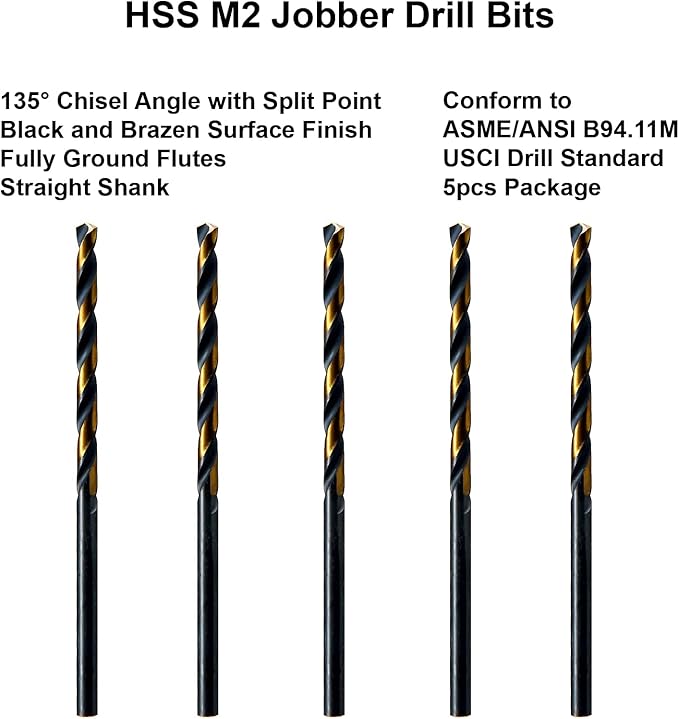 MAXTOOL No.49 5pcs Identical Jobber Length Drills Dia 0.073" HSS M2 Twist Drill Bits Wire Gauge Gage Numbered Straight Shank Drills; JBN02H10R49P5