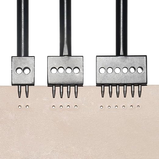 Leather Round Hole Punching Tool 3pcs Prong Punch Tool Set with 2/4/6 Prong Options for Precise Round Hole Punching DIY Leather Craft (5MM)