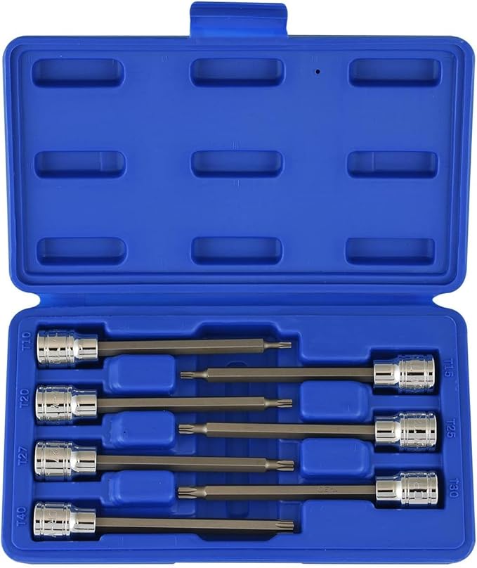 NEIKO 10080A 3/8??Drive Extra Long Torx Star Bit Socket Set | 7 Piece | T10 to T40 | 4-3/8??Length