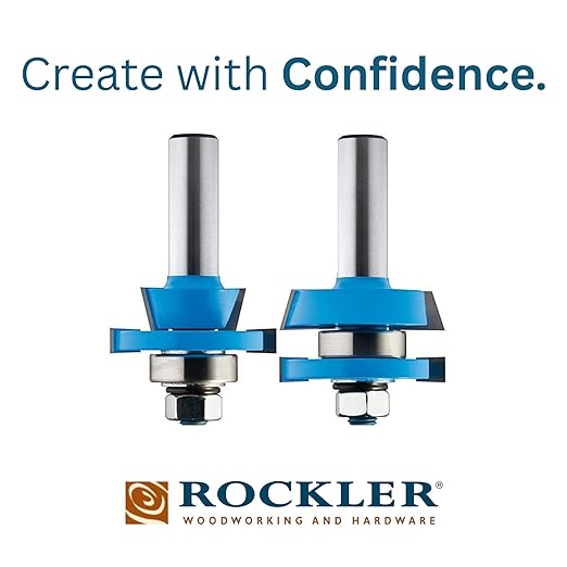 ROCKLER Shaker Rail & Stile Router Bits 1/2 Shank (Set of 2) Precision Balanced Cutter for Smooth Operation - Cabinet Door Router Bits for Stick Joints