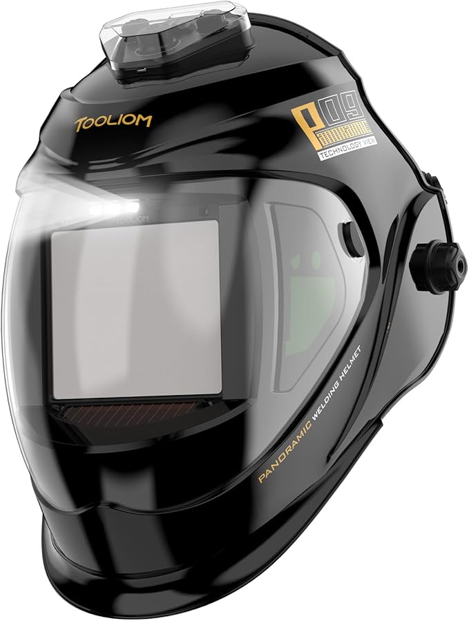 TOOLIOM Auto Darkening Welding Helmet with Light 1/1/1/1 Large Viewing 4.31" x 3.81" True Color Welding Mask Shade 4/5-9/9-13 Solar/Rechargeable Battery Powered Welder Hood for TIG MIG Stick CUT Grind