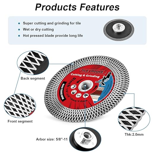 5" Tile Turbo Saw Blade Diamond Blade with 5/8"-11 Arbor for Cutting and Grinding Porcelain Tile Granite Marble…