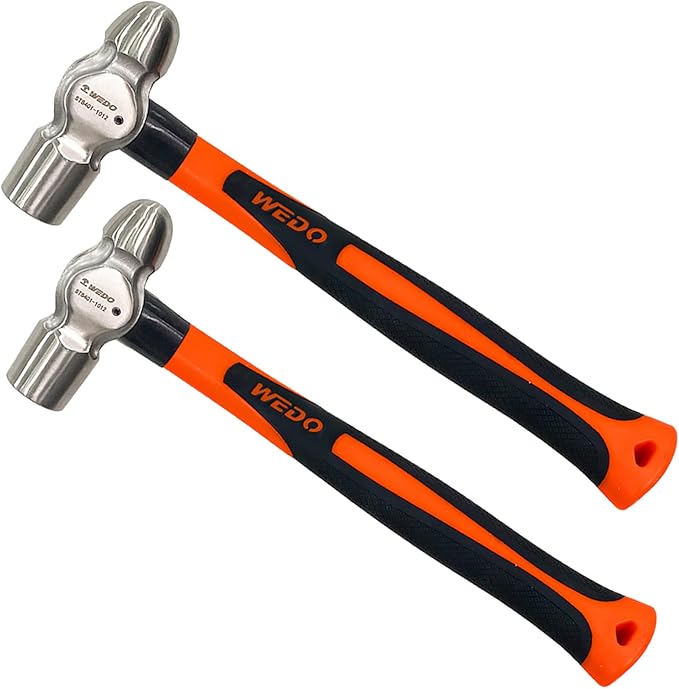 WEDO 2PCS Ball Pein Hammer Set,0.8lb+1lb(340g+450g),Stainless Steel Ball Peen Hammer Set With Fiberglass Handle,Die-forged,Shock-resistant,Corrosion Resistant