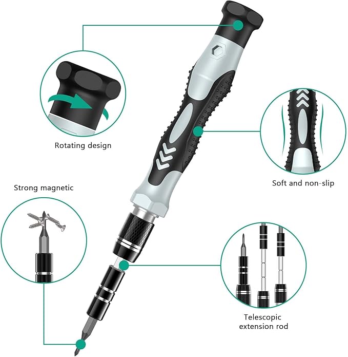 ORIA Precision Screwdriver Set, 132 in 1 Magnetic Repair Tool Kit with Case, Multi-function Manual Screwdriver Set with 108 Bits, Tweezers, Extension Rod, for Electronics, Watches, Glasses