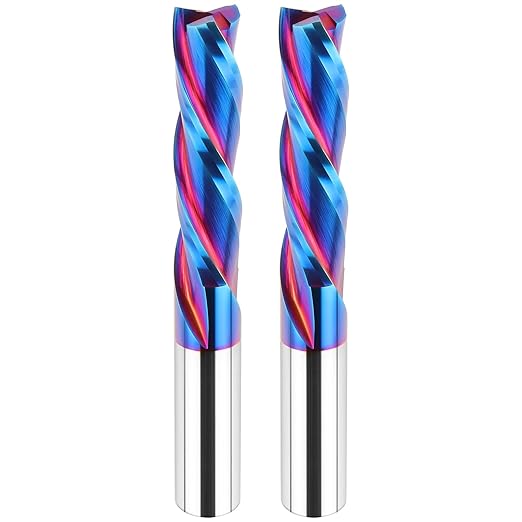 2PCS Downcut Spiral Router Bit Extra Long (4 inch) with 1/2 Inch Shank, 1/2 Inch Cutting Diameter Solid Carbide CNC End Mill Bits for Wood Carving, Plunge Cut (3-Flute)