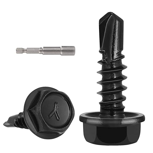 220Pcs #8 x 1/2" Self Drilling Screws for Metal,410 Stainless Steel Black Zinc Plated,Self Tapping Sheet Metal Screws,Hex Washer Head