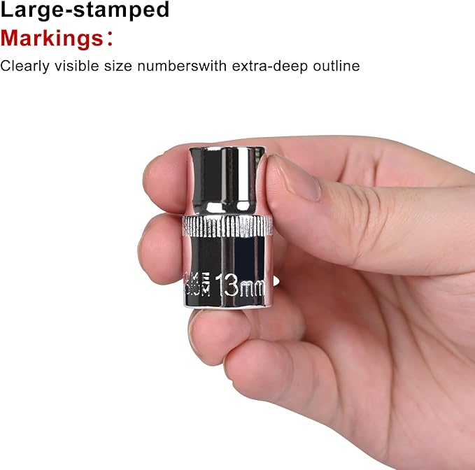 Egofine 10PCS 1/2??Drive Standard Socket Set,Shallow and Metric Socket Set竊?0mm-21mm,6 Point,With Hanging Bracket,Cr-V Steel
