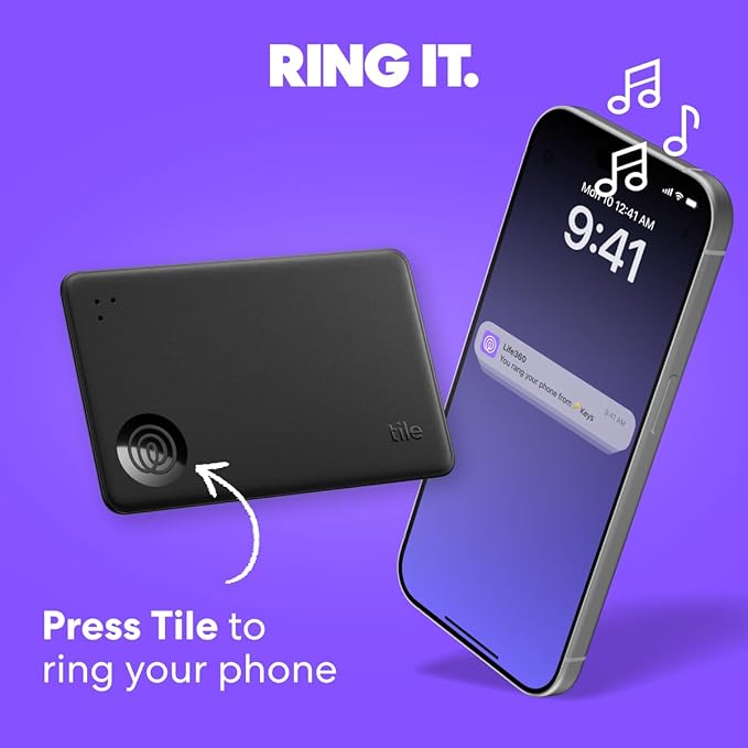 Tile by Life360 Starter Pack - Bluetooth Trackers and Item Finders for Keys, Wallets & More. Both iOS and Android Compatible. Phone Finder. 2-Pack (Black Mate/Slim)