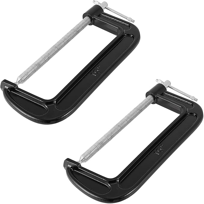 JAPCHET 2 Packs 10 Inches Black C Clamp, Malleable Iron C-clamp, Heavy-Duty C-Clamp for Metalworking, Woodworking, 6-Inch Max Jaw Opening, 3-1/2 Inch Throat Depth