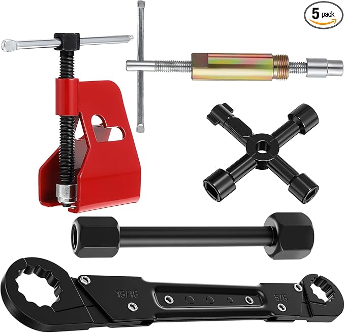 Lanties 5 Pcs Angle Stop Wrench Kit Plumbing Tool, Compression Sleeve Puller for 1/2" Compression Fitting Ferrule Puller Removal Tool for 1/2" Copper Tubing 4-way Multi-functional Utility Key (Black)