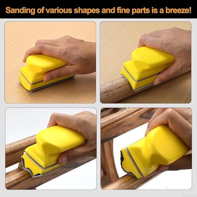 Complete Set of 16 Hand Sanding Blocks with 40 Aluminum Oxide Sandpaper Sheets, Designed for Wet and Dry Sanding on Various Surfaces Including Wood and Metal