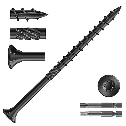 #9 x 3 Inch Deck Screws (632Pcs) 8lb. Carbon Steel, Black, Flat Head, Rust Resistant epoxy Coated, with T25 Star Bit