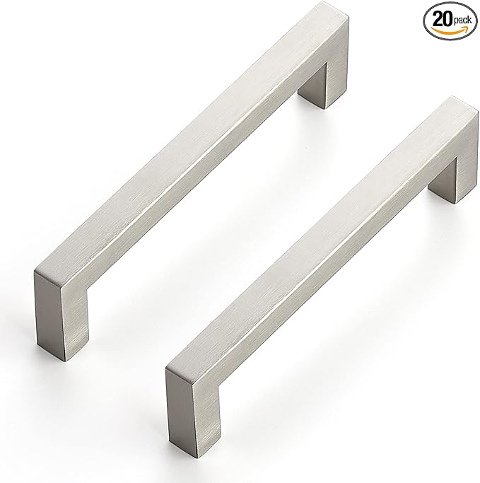 Ravinte 20 Pack 5 Inch Square Cabinet Handles - Satin Nickel Pulls, Brushed Nickel Drawer Pulls, Kitchen Hardware for Cabinets, Cupboards, Drawers