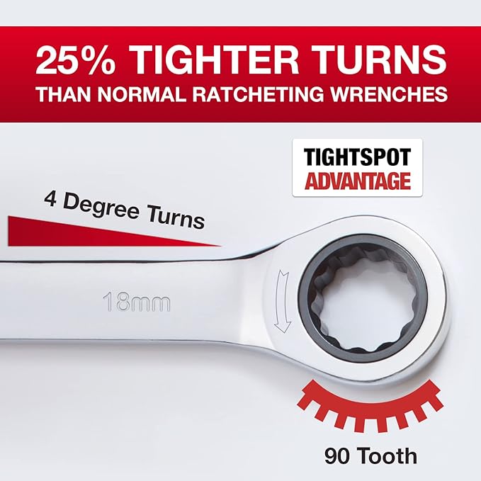 Jaeger 18 mm Ratchet Combination Wrench with 90-Tooth Ratcheting Precision and Hardened, Polished Steel for Projects with Metric Tight Spaces