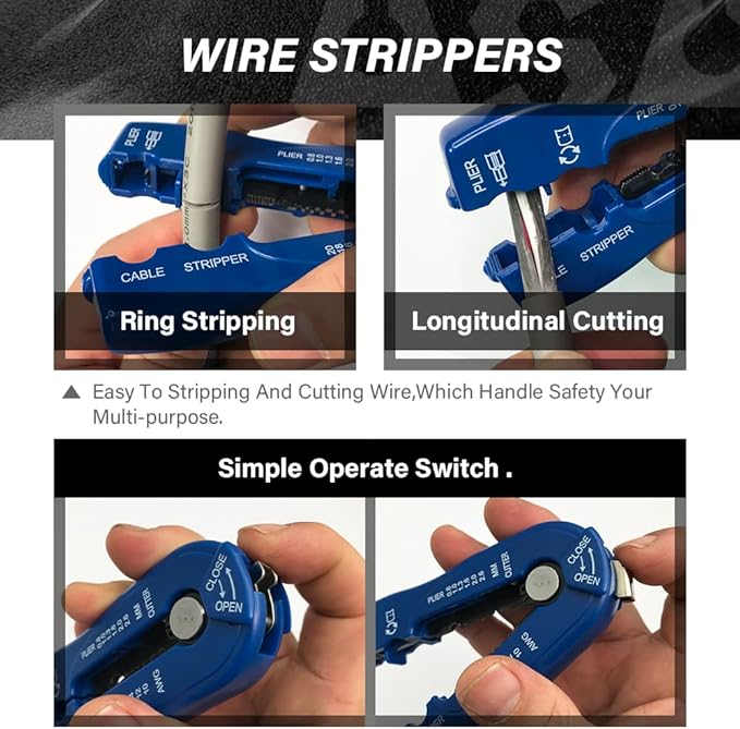 ASA TOOLS CSB Wire Stripper and Cutter,Multiple Heavy Duty Wire Stripping Tool for Wire Stripping,Cutting (Double Blades),Adjustable Blade Depth,Wire Stripping and Cutting Tool