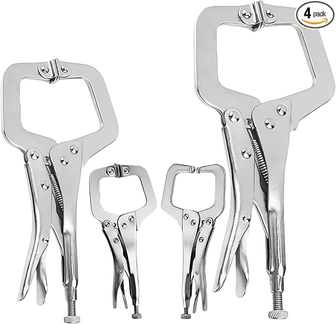 4Pcs C Clamp Locking, 2Pcs 6 inch, 9 inch, 11 inch Heavy Duty Welding Clamps Pliers Set Vise Grip Clamps with Swivel Pad for Electrician Maintenance, Wood Working, Welding Craftsmen Home Workshop Farm