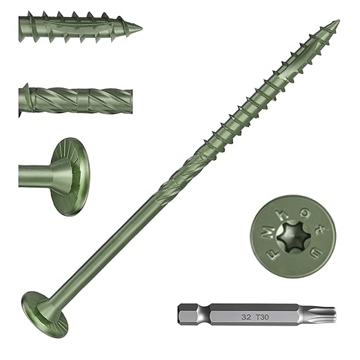#14 Heavy-Duty Wood Screws, Star Drive Deck Screws, Rust Resistant Timber Screws for Timber/Log/Landscaping Wood (8 Inch,100Pcs,Green)