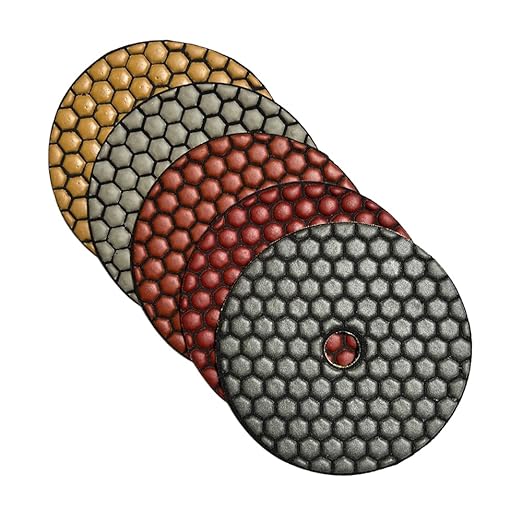 5" Dry Stone Polishing Pads Set (50, 100, 200, 400, 800 Grit with Metal Backer) - for Granite, Marble, Concrete Countertops