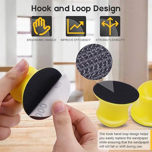 Glarks 92Pcs 3 Inch Hook and Loop Hand Sanding Block Round Sanding Pad Hook Backing Plate with 90Pcs Hook and Loop Sanding Disc Set for Craft, Woodworking, Furniture Repairing (3 Inch)