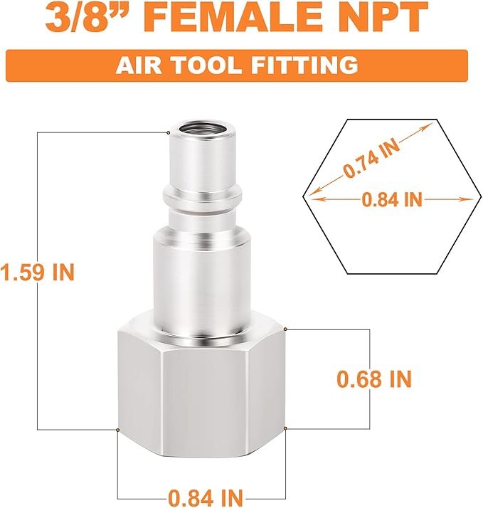 GASHER 10PCS 3/8-Inch NPT Female Industrial Air Tool Fitting, 1/4-Inch High Flow Pneumatic Plugs Max Working Pressure 300PSI