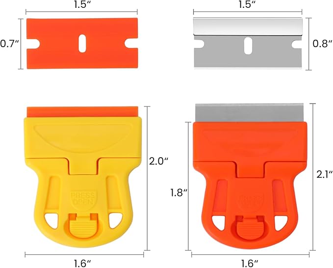 2 Pack Razor Blade Scraper Plastic Razor Blade Scraper Scraper Tool with Extra 10 Plastic Razor Blades and 10 Metal Blades for Adhesive Remover Removing Labels Stickers Taping on Glass Windows