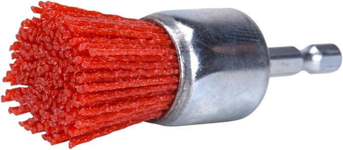 Century Drill & Tool 77201 1" Coarse Nylon End Brush, 80 Grit, 1/4" Quick Change Shank, 4,500 RPM - Nylon Bristles for Metal, Wood, Plastic, Masonry
