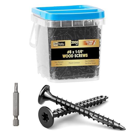 #8 x 1-1/4” Deck Screws, 2000Pcs Star Drive Wood Screws, Rust Resistant Timber Screws for Timber/Log/Landscaping Wood, T20 Star Bit Included, Black