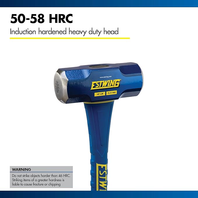 Estwing 12-Pound Hard Face Sledge Hammer for Demolition/Stake Driving, 50-55 HRC, 36-Inch Fiberglass Handle, Overstrike Protection, Textured Grip