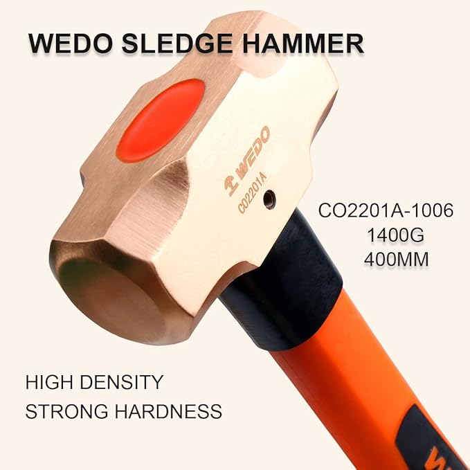 WEDO 3PCS Copper Hammer Set with Fiberglass Handle,3lb Sledge Hammer,2lb Drum Type Hammer,300g Scaling Hammer,Die-Forge,Corrosion Resistant