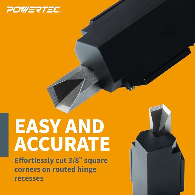 POWERTEC Square Corner Chisel – Spring-Loaded Mortise Chisel for Use with Hammer or Mallet - Ideal for Door Hinges, Door Locks, Strike Plates, Frame Joinery, Cabinetry and Woodworking (71036)