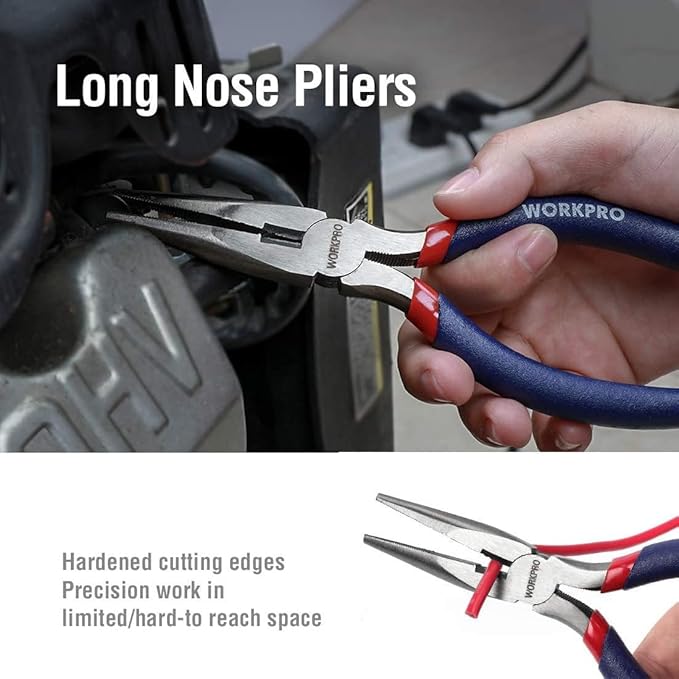 WORKPRO Large Pliers & Wrench Set 6-Piece (10" Water Pump, 10" Slip Joint, 8" Long Nose, 8" Linesman, 6" Diagonal, 8" Adjustable Wrench) for DIY & Home Use, W001329A