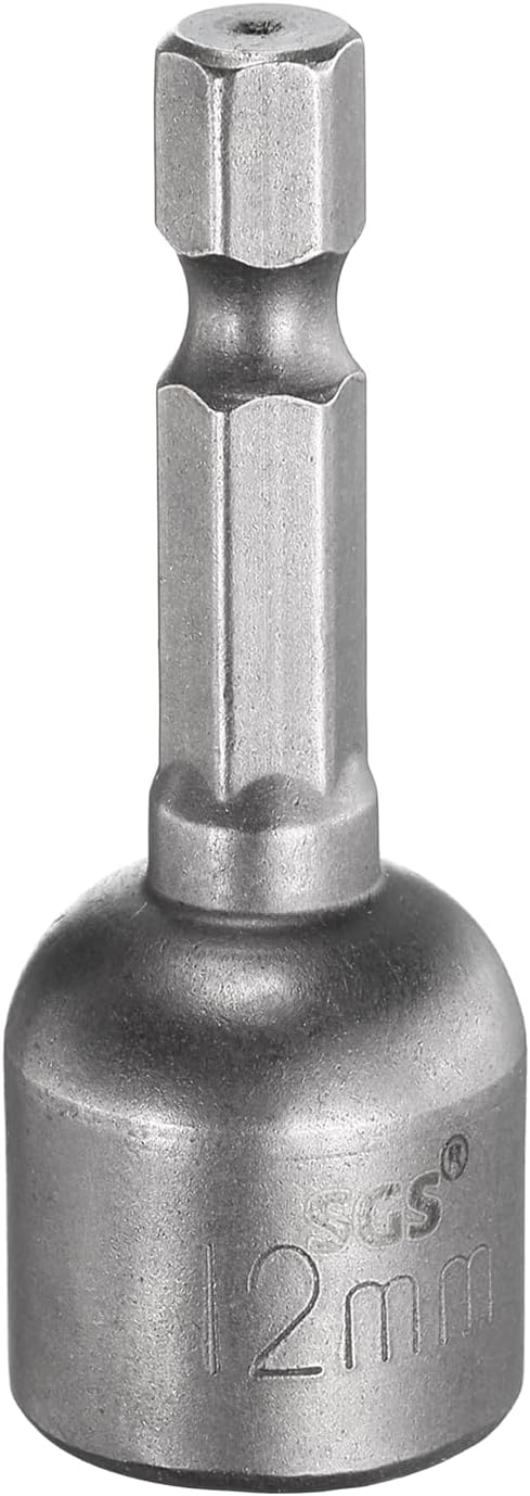 HARFINGTON Nut Driver Drill Bit 12mm Metric Socket 1/4" Hex Shank 1.89" (48mm) Long Magnetic 6-Point Sockets Quick Change CR-V Steel Bolt Setters for Power Drill Drivers