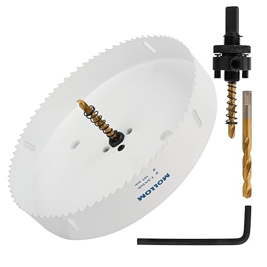 Mollom (197mm | 7-3/4") HSS M42 with 8% Cobalt BI-Metal Hole Saw with 2 Pilot Drill Bits & Arbor Smooth Cutting for PVC,Drywall,Wood,Plastic,Gypsum Board,Rubber