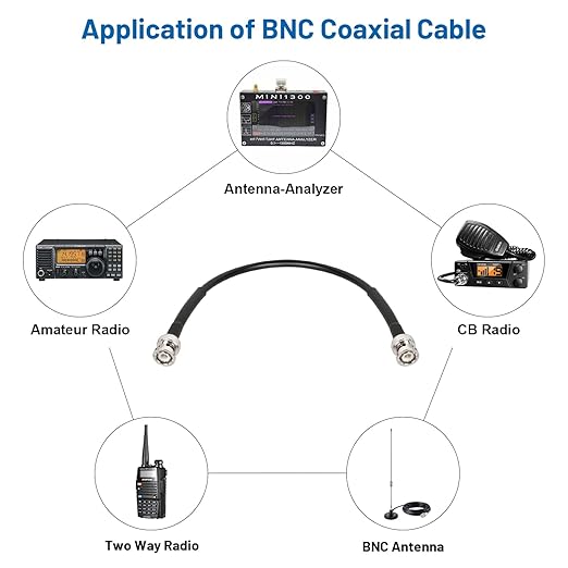 BNC Cable - 1FT 2PCS RG58 50 ohm Male to Male Coax Cables Low Loss BNC Extension Coaxial Cable with for Antennas, RF Radios, Modems, Oscilloscopes, Spectrum, etc (Black)