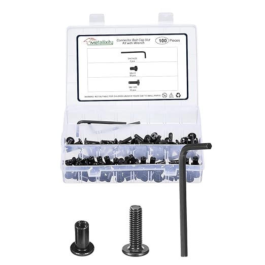METALLIXITY Furniture Crib Screws Replacement Set with Wrench(M6-1x20mm) 100Pcs, Galvanization Connector Bolts M6 Screw Barrel Nuts Binding Screws, for Chair Cabinet Bed, Black