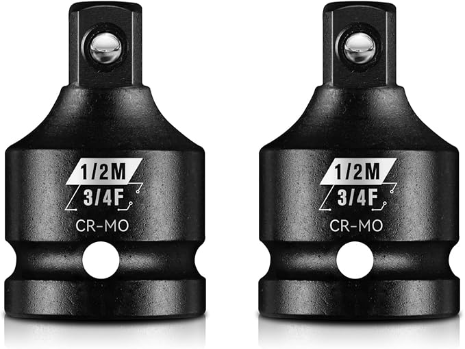 BLACKROBOT 2 Pieces 3/4??F To 1/2??M Impact Socket Adapter Set, SAE Drive Cr-Mo Steel Exceeds ANSI Standards, Square Drive Socket Reducer for Impact Driver Wrench