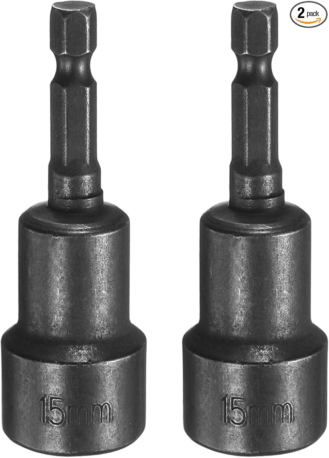 uxcell 2Pcs 1/4 Hex Shank 15mm Magnetic Hex Socket 65mm Length, CR-V Steel Quick-Release Impact Driver Socket Wrench Screw for Impact Drill Power Nut Setter