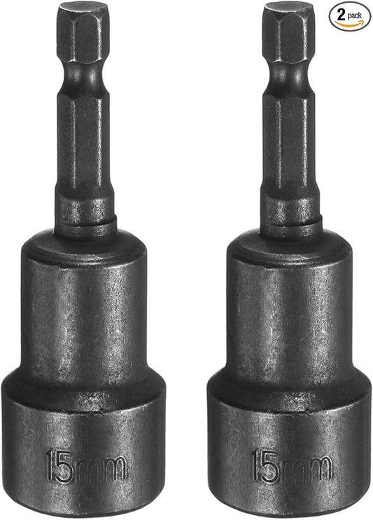 uxcell 2Pcs 1/4 Hex Shank 15mm Magnetic Hex Socket 65mm Length, CR-V Steel Quick-Release Impact Driver Socket Wrench Screw for Impact Drill Power Nut Setter