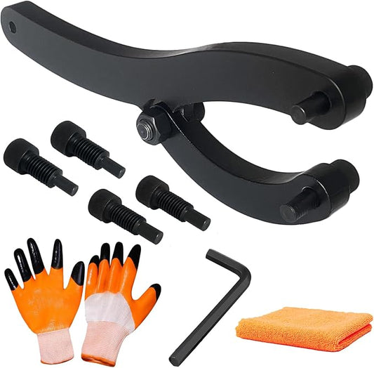 ADLMPW Heavy Spanner Wrench, Adjustable Gland Nut Wrench, Equipped with 1/4", 5/16", and 3/8" Pins, Gloves and Towels, Forged from Hardness Manganese Steel, for Removing Hydraulic Cylinders