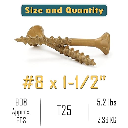 WELLOCKS Deck Screws, Wood Screws, Tan, Superior Rust Resistant, Epoxy Coated, Above 1000 Hour Salt Spray Coating T25 Torx Star Bit Included for Outdoor Wood Fence (5.2LBS Tan, #8횞1-1/2")