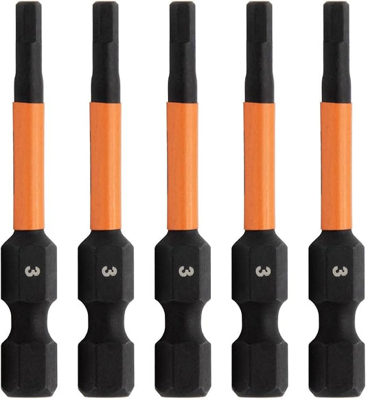 Railer 3mm Hex Drive Bit - Impact Grade S2 Steel 2" Hex Head Allen Wrench Drill Bit w/Quick-Release 1/4 Shank. (5pc)