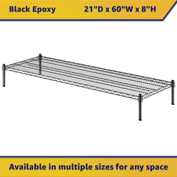 21" x 60" x 8" Black Epoxy Wire Storage Shelf, Dunnage Rack, Commercial 1 Tier Small Shelf