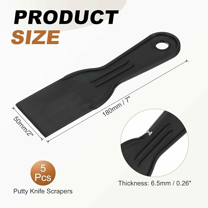 HARFINGTON 5pcs Putty Knife Scraper 2" Width Flexible Plastic Putty Knife Paint Scraper Tool for Taping Drywall Spreading Painting Wall Scratching Black