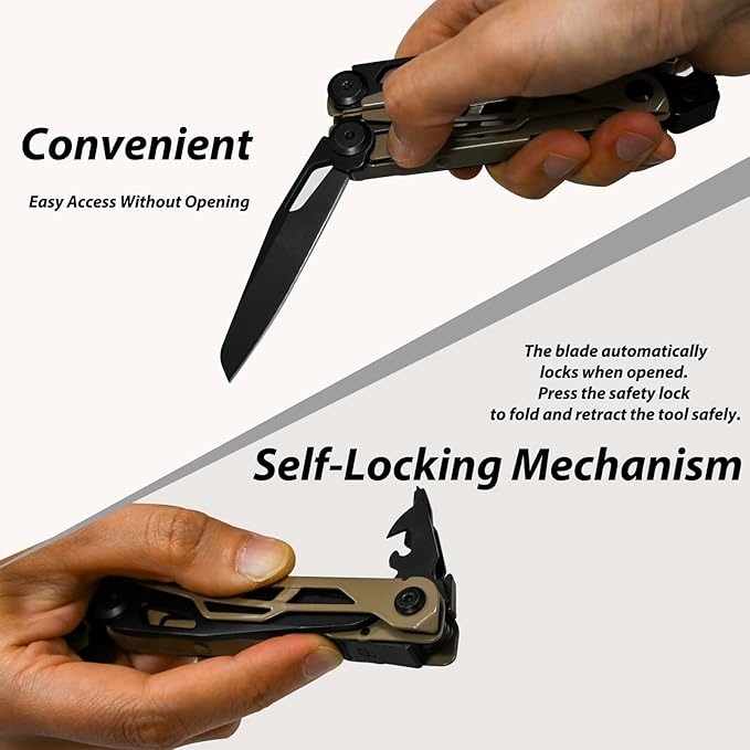 23-in-1 Multitool Pliers - Multi tool Pocket Knife with Screwdriver, Fire Starter, Saw, Whistle, Wire Stripper, Survival Gear for Hunting and Camping with Nylon Sheath (Brown)